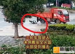 逆行闯灯撞货车，未戴盔瞬间倒地不起！